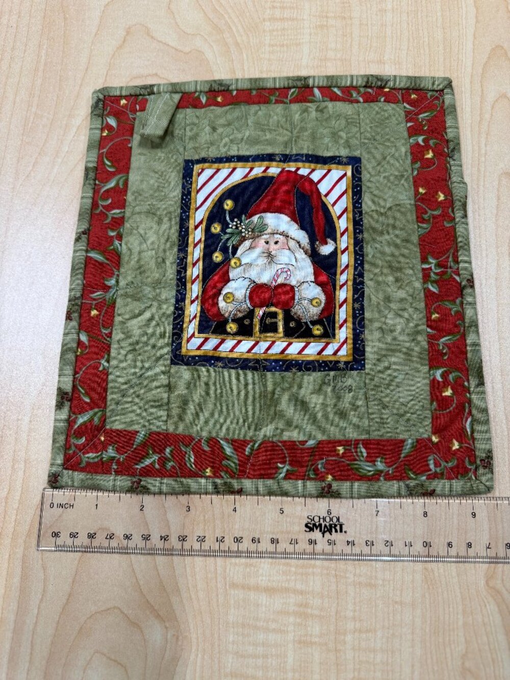 Handmade Vintage 2008 Quilted Christmas Santa Pot Holder Trivet Signed